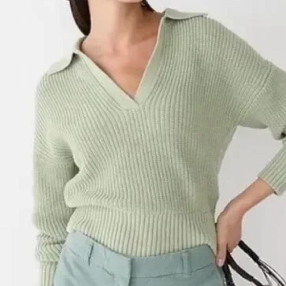 J. Crew Collared Cotton Beach Sweater in Light Sage